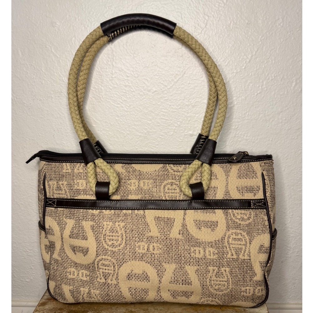 Vtg Etienne‎ Aigner Canvas Woven Rope Shoulder Bag Monogram Jacquard Y2K